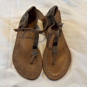 Women Sandals Diba‎ London Leather Gold And Brown Beaded Comfort Shoes Size 7